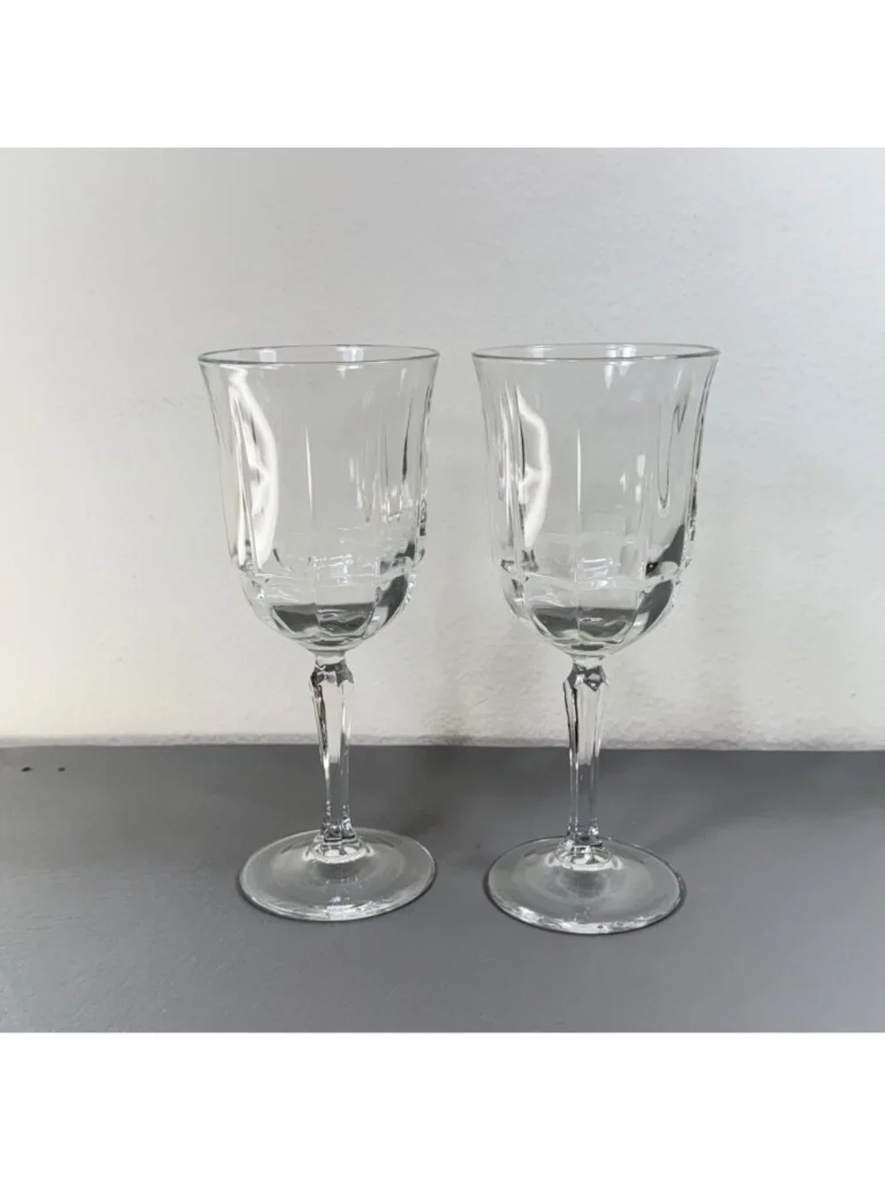 Arcoroc Bengale Crystal Water Goblets Set of 2 Paneled Stemware Vintage